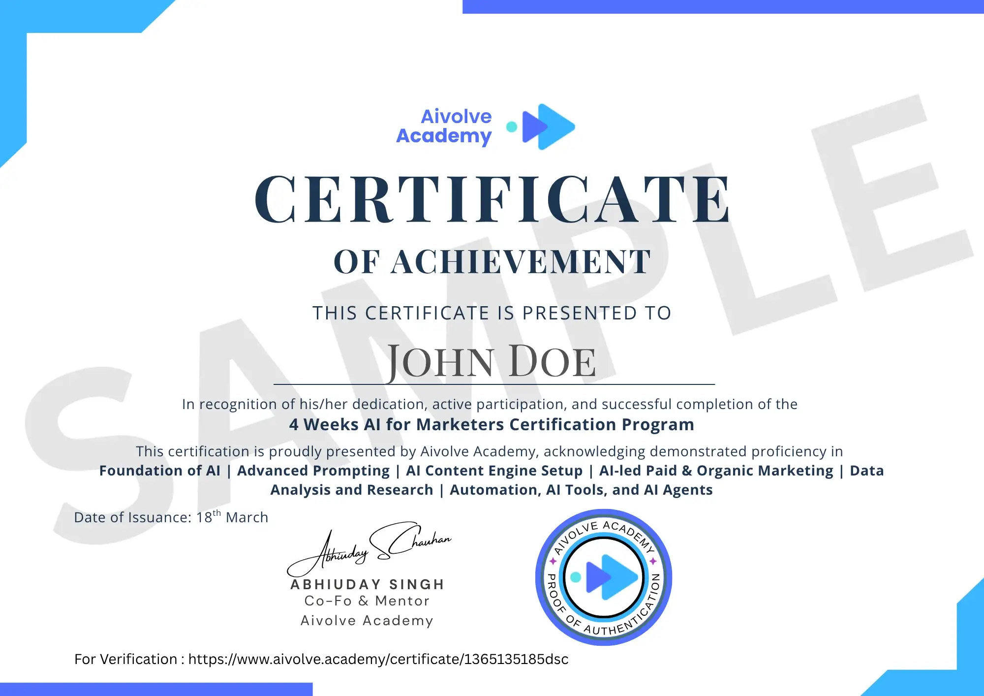 Certification of Achievement - AI for Marketers